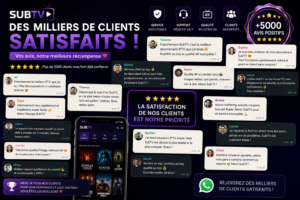 Avis clients SubTV sur WhatsApp montrant des témoignages positifs et des retours satisfaits sur le service IPTV
