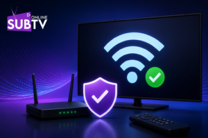 Vérification de la connexion Internet pour résoudre les problèmes IPTV sur Smart TV avec routeur Wi Fi et connexion stable